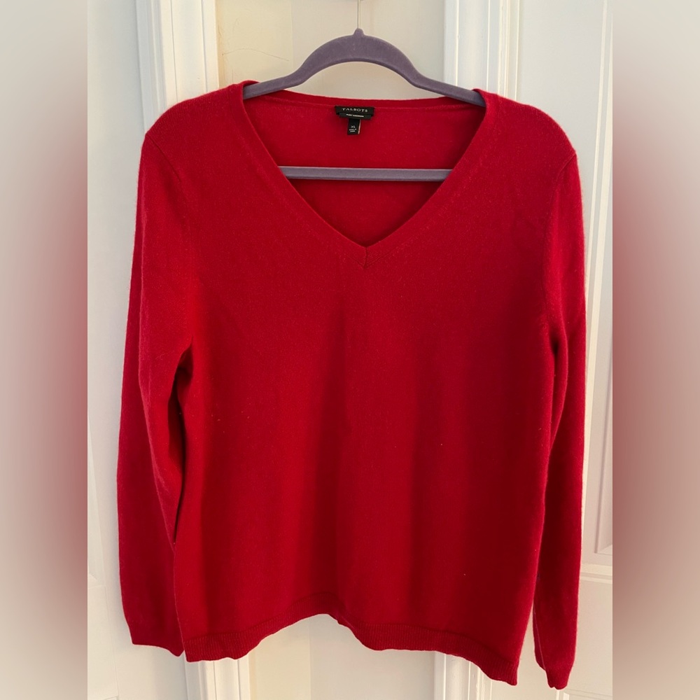 Talbots Red V-Neck Sweater Cashmere Design